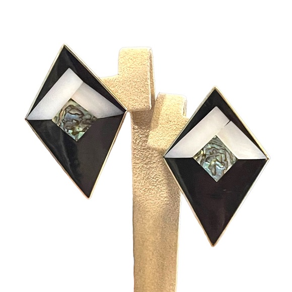 Vintage 1980s Alpaca Mexico Inlay earrings - Picture 7 of 7
